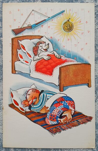 After the dog show 1968 USSR postcard 9x14 cm humor  