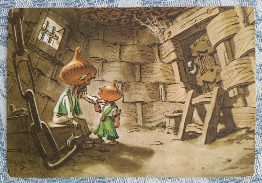 Vecajam Čipolino piesprieda cietumsodu 1956 PSRS bērnu pastkarte 15x10,5 cm 