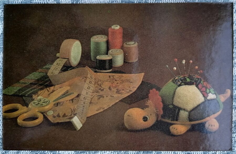 Bruņurupuča adatas spilvens 1989 PSRS 14x9 cm pastkarte rokdarbiem   