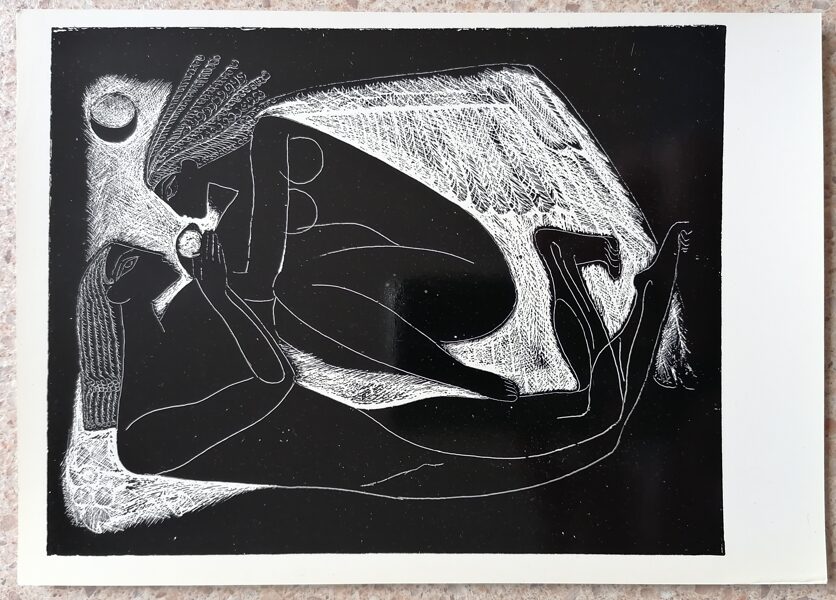 Stasis Krasauskas 1977 Ilustrācija "Dziesmu dziesmai" 21x15 liela mākslas pastkarte Autocinkogrāfija  