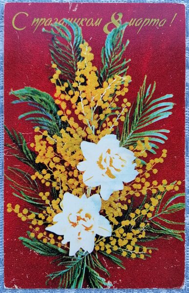 Mimosa 1974 greeting card USSR March 8 9x14 cm  