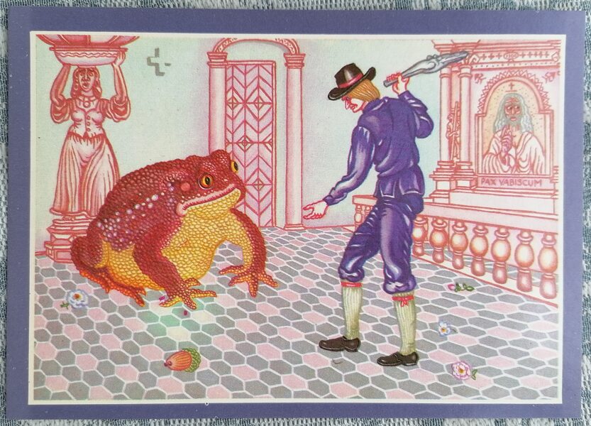 Jaunākais brālis paņem gabalu, ko krupis nozaga princesei 1988 Velna muzikanti 15x10,5 cm pastkarte Latvija  