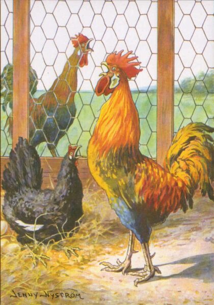 Apsveikuma pastkarte Glad påsk Priecīgas Lieldienas Jenny Nyström zviedru maksliniece-ilustrators 10,5x15 cm