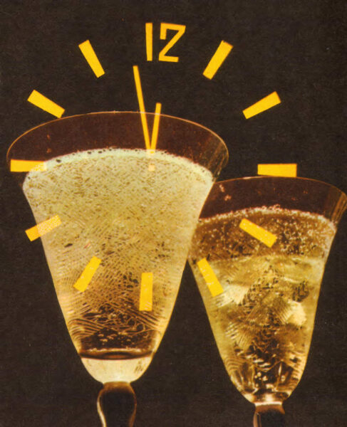 Бокалы с шампанским 1972 С Новым годом! 10x14 см новогодняя открытка Латвия  