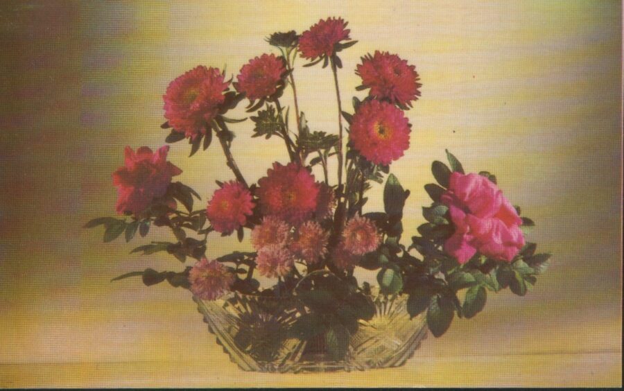 Bouquet with dahlias 1982 Planet 14x9 cm Greeting card Flowers  